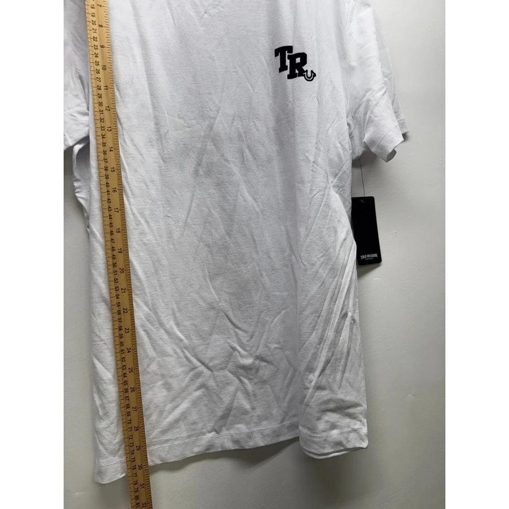 True Religion‎ T-Shirt Mens 2XL White TR Flock Buddha Graphic Short Sleeve